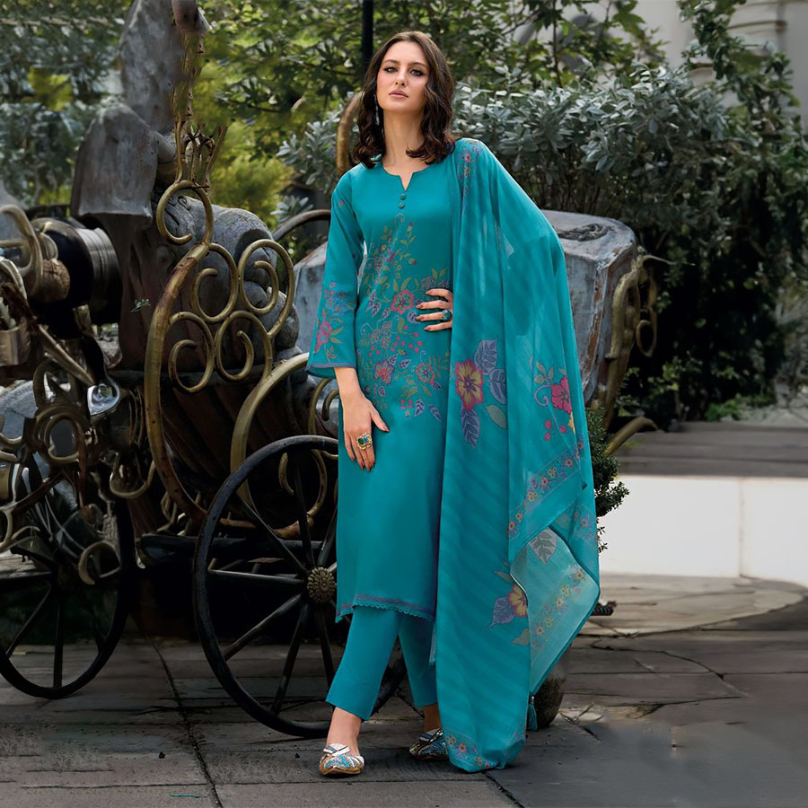 Blue Cotton Printed Salwaar Kameez