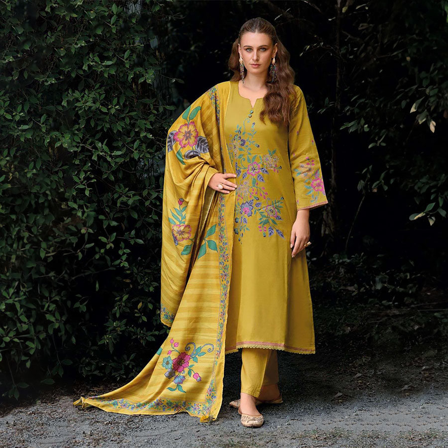 Yellow Cotton Printed Salwaar Kameez