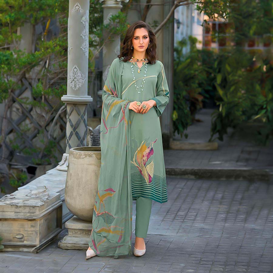 Green   Jam Cotton Printed Suit