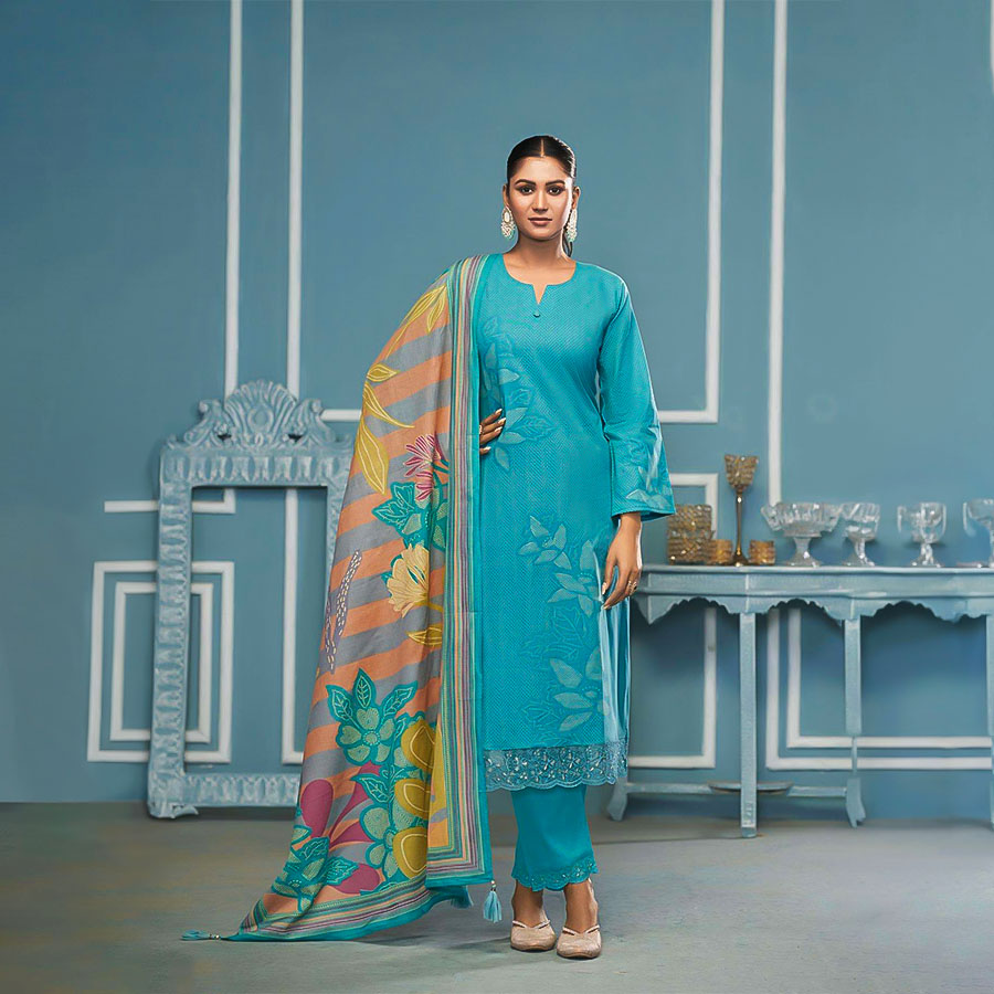 Blue Lawn Cotton Casual Wear Salwar Kameez