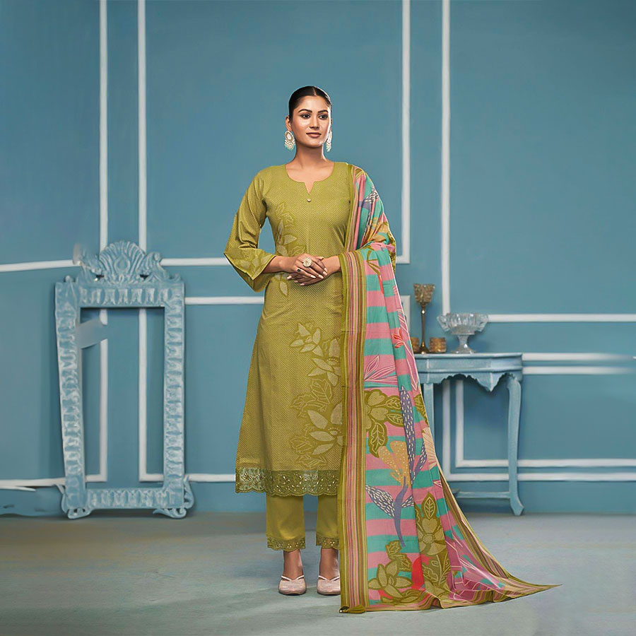 Green Lawn Cotton Casual Wear Salwar Kameez