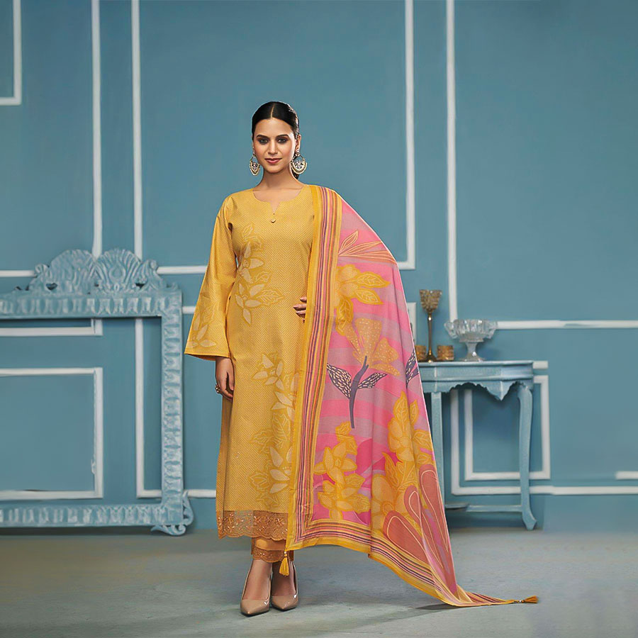 Yellow Lawn Cotton Casual Wear Salwar Kameez