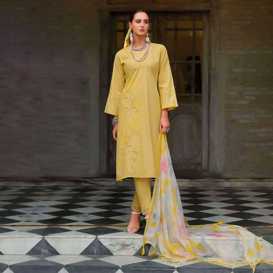 Yellow  Lawn Cotton Casual Wear Salwar Kameez