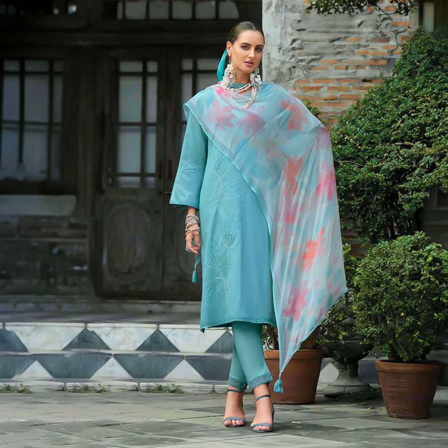 Blue  Lawn Cotton Casual Wear Salwar Kameez