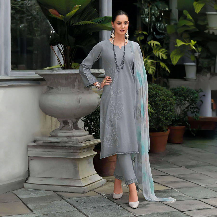 Grey Lawn Cotton Casual Wear Salwar Kameez