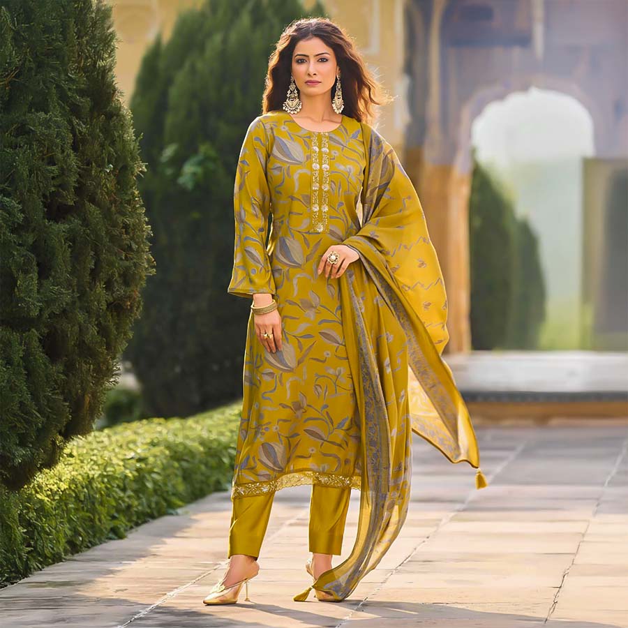 Yellow Cambric Casual Wear Salwar Kameez