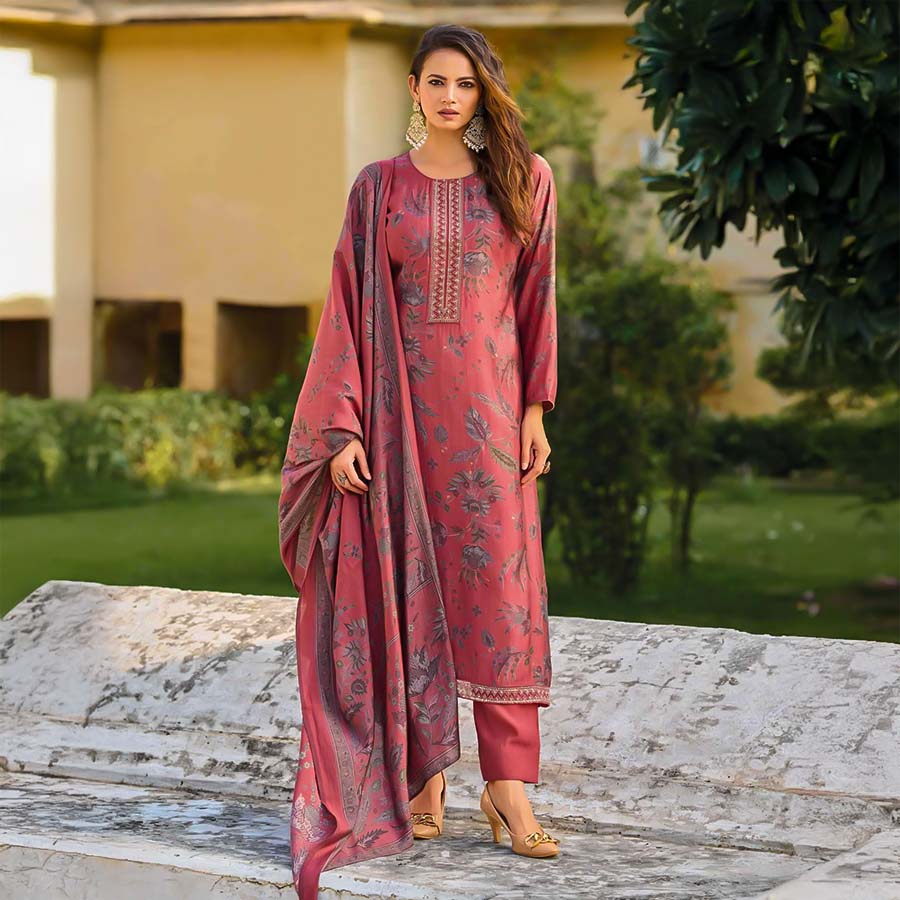 Red  Cambric Casual Wear Salwar Kameez