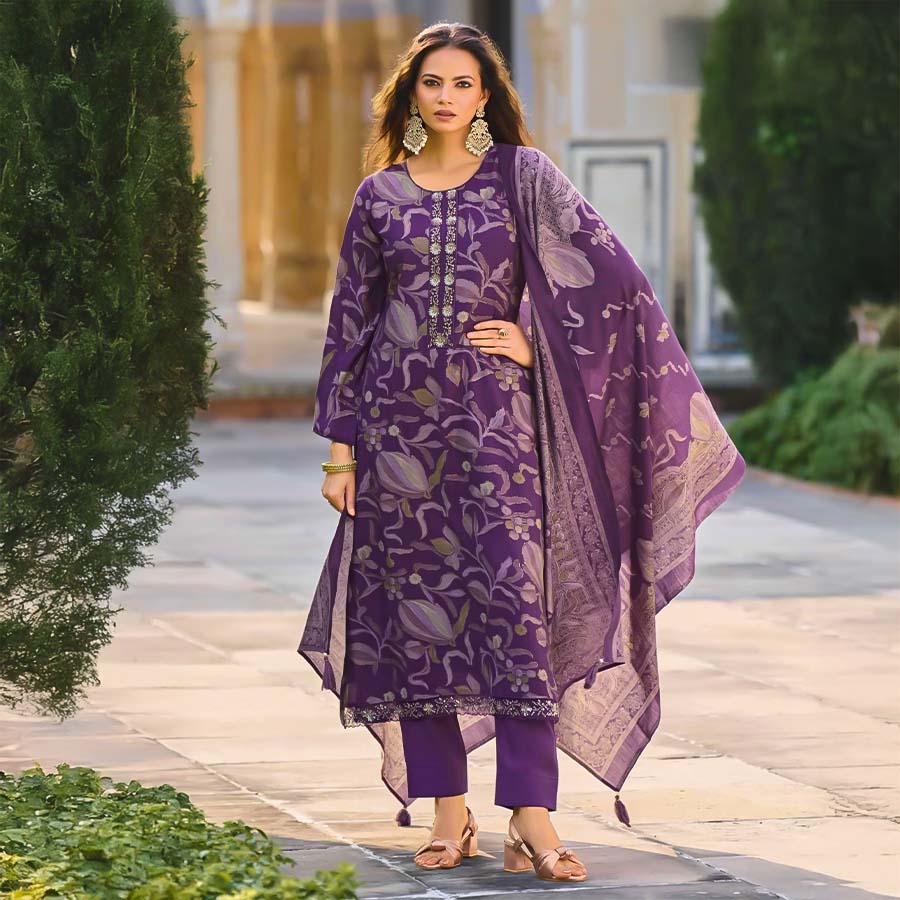 Purple  Cambric Casual Wear Salwar Kameez