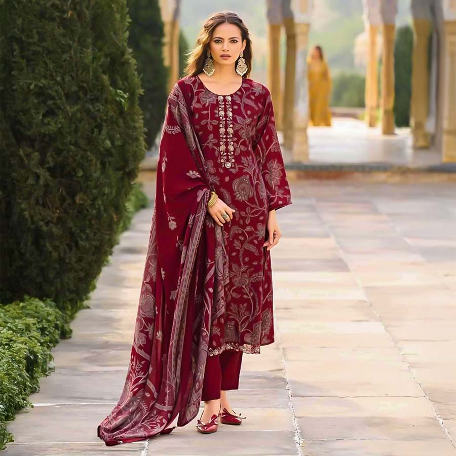 Red  Cambric Casual Wear Salwar Kameez