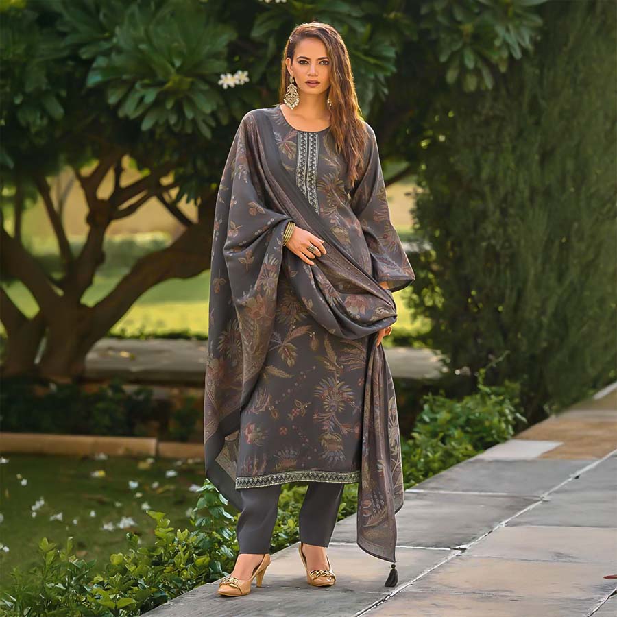 Grey Cambric Casual Wear Salwar Kameez