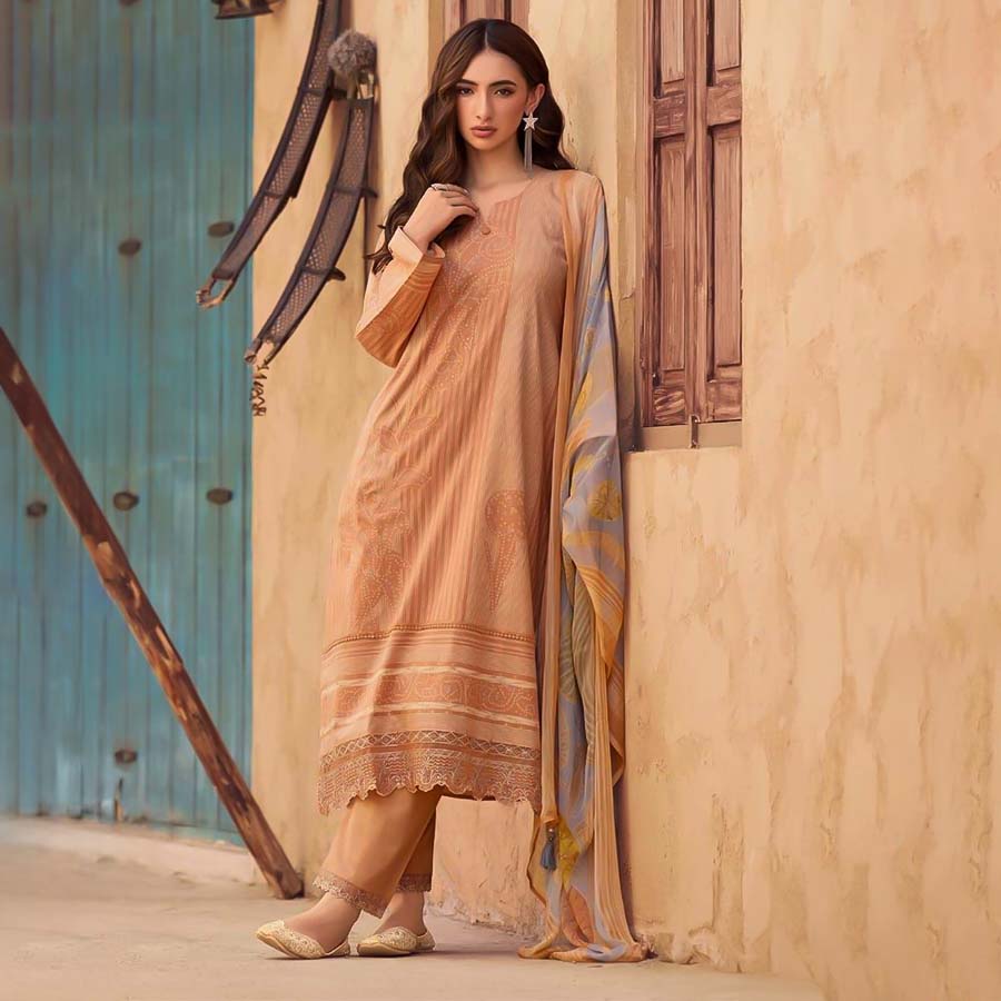Orange Lawn Cotton Casual Wear Salwar Kameez