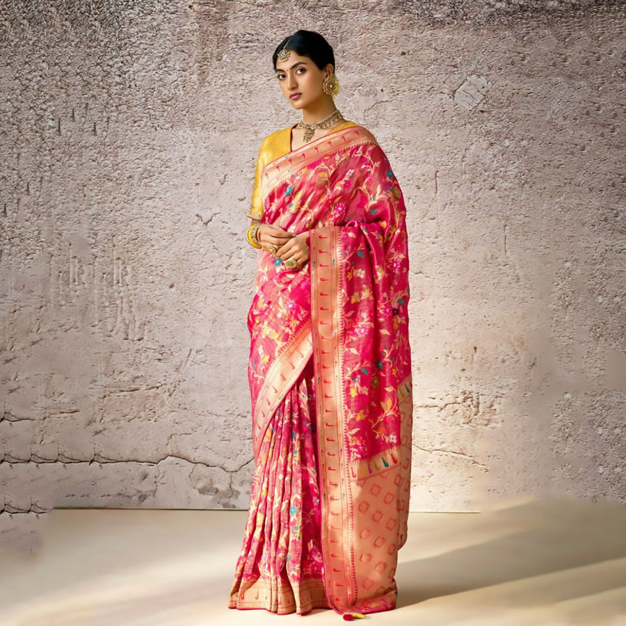 Red Banarshi silk Partywear Saree