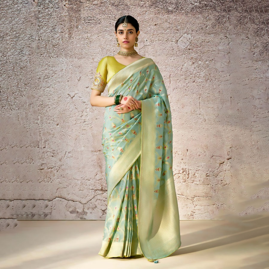 Sky blue Banarshi silk Partywear Saree