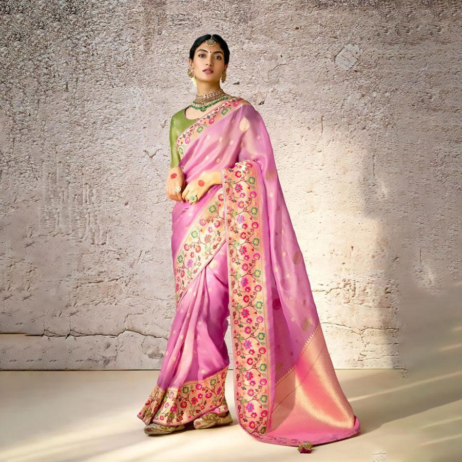 Pink Banarshi silk Partywear Saree