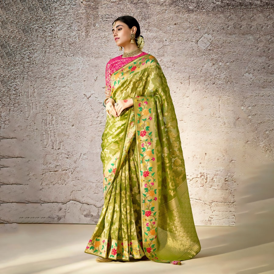 Sea green Banarshi silk Partywear Saree