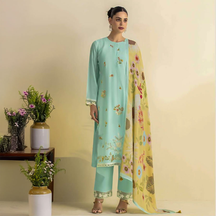 Cyan Lawn Party Wear Salwar Kameez