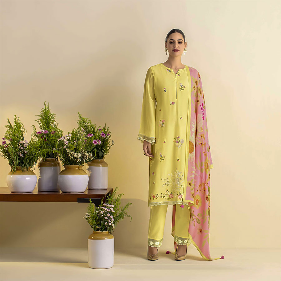 Yellow Lawn Party Wear Salwar Kameez