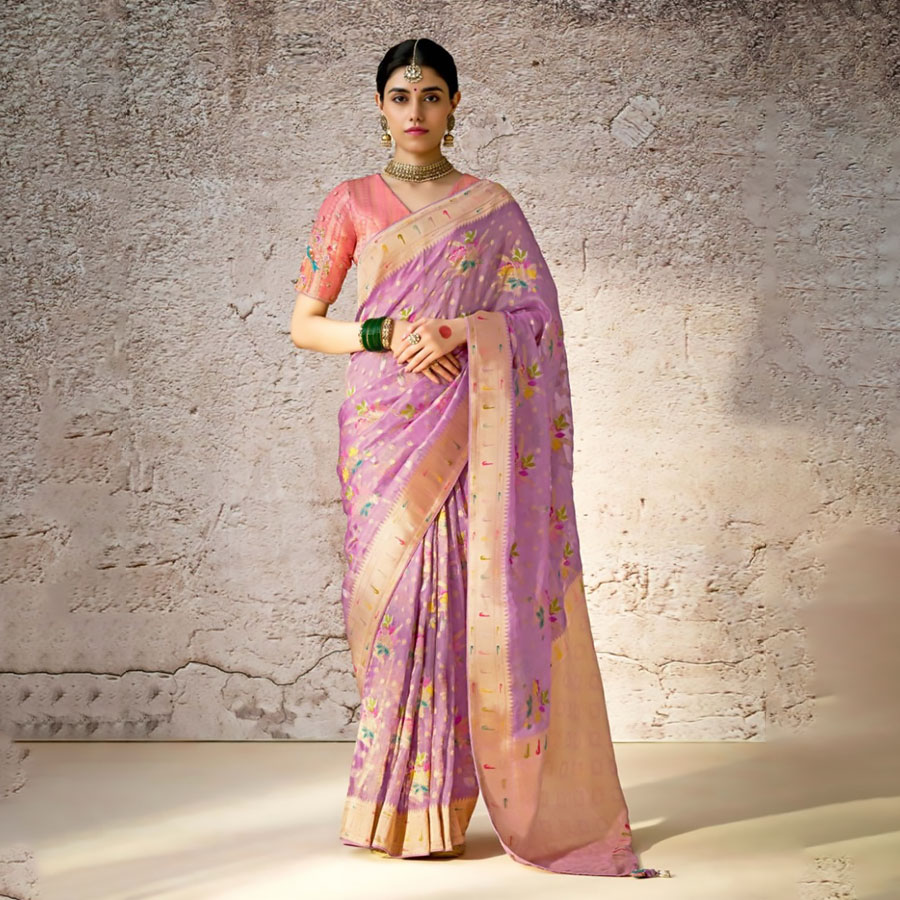 Purple Banarshi silk Partywear Saree