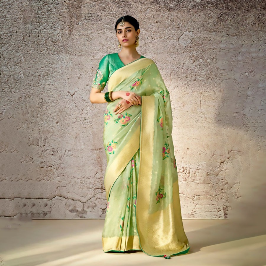 Green Banarshi silk Partywear Saree