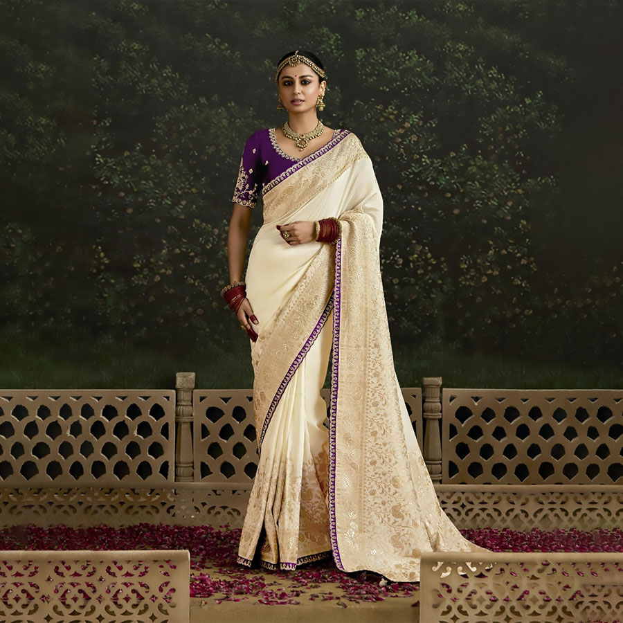 White Silk Designer Saree