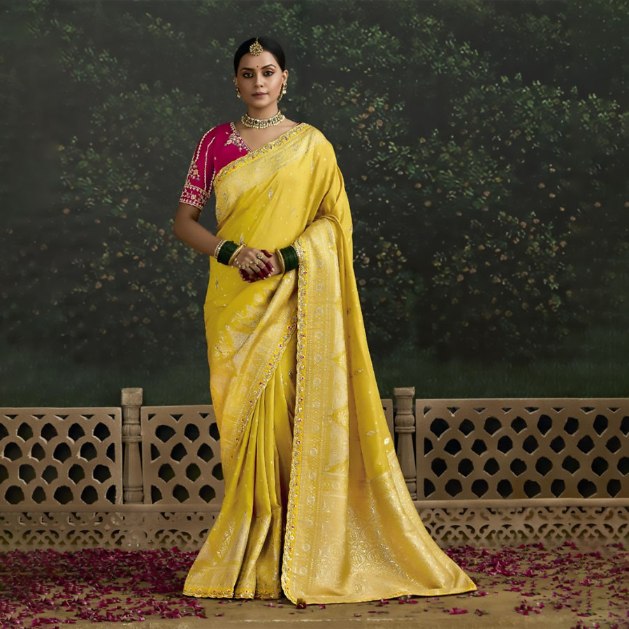 Yellow Silk Designer Saree