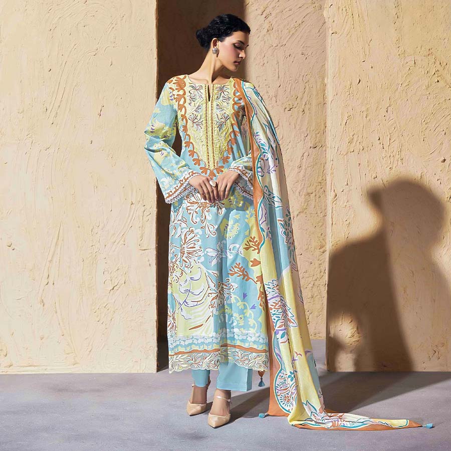 Blue  Lawn Cotton Party Wear Salwar Kameez
