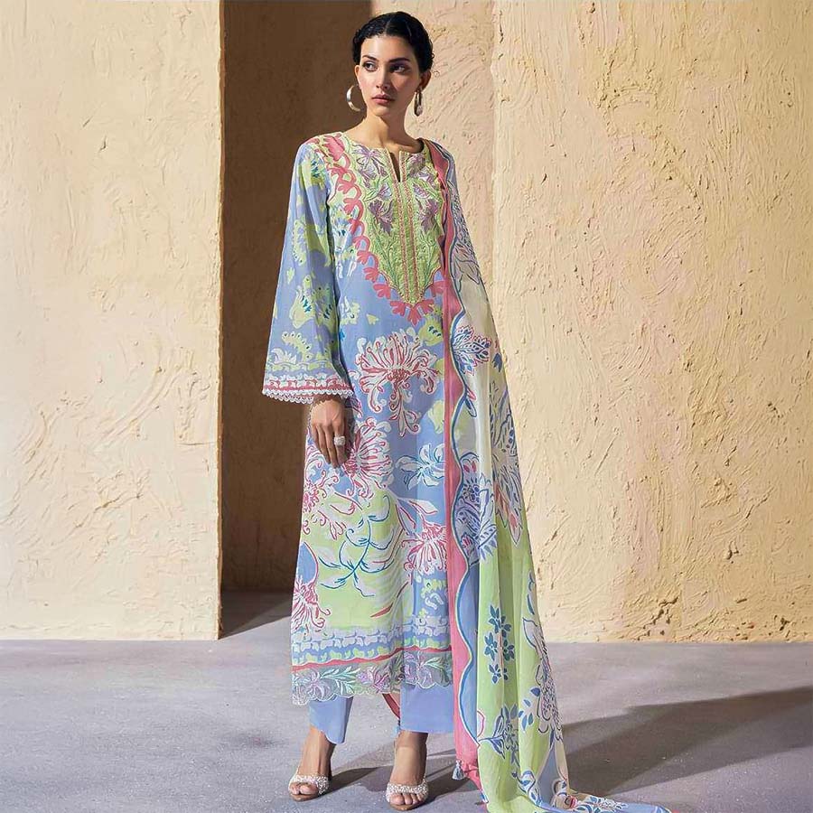 Blue  Lawn Cotton Party Wear Salwar Kameez