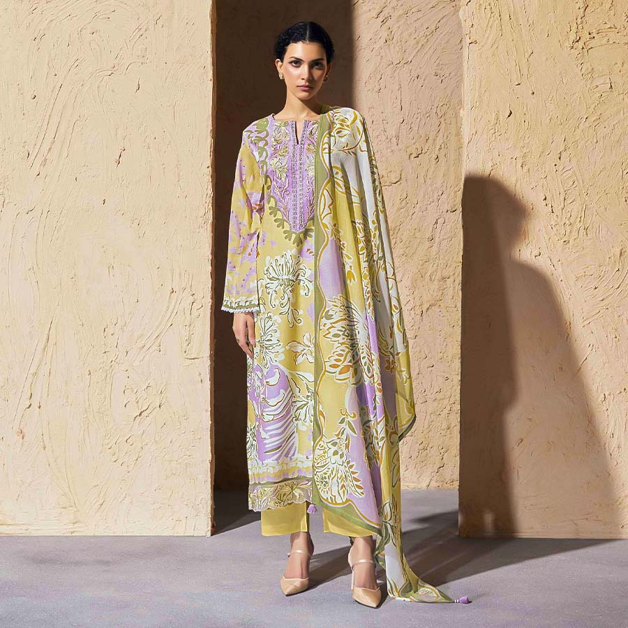 Yellow  Lawn Cotton Party Wear Salwar Kameez