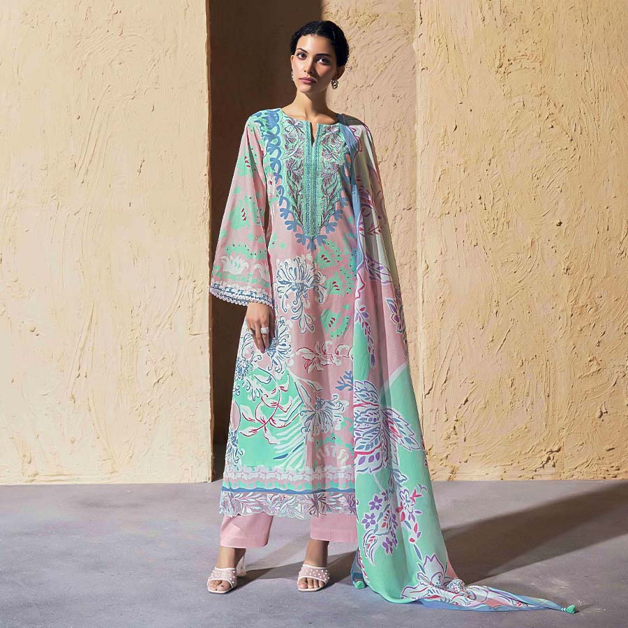 Green  Lawn Cotton Party Wear Salwar Kameez