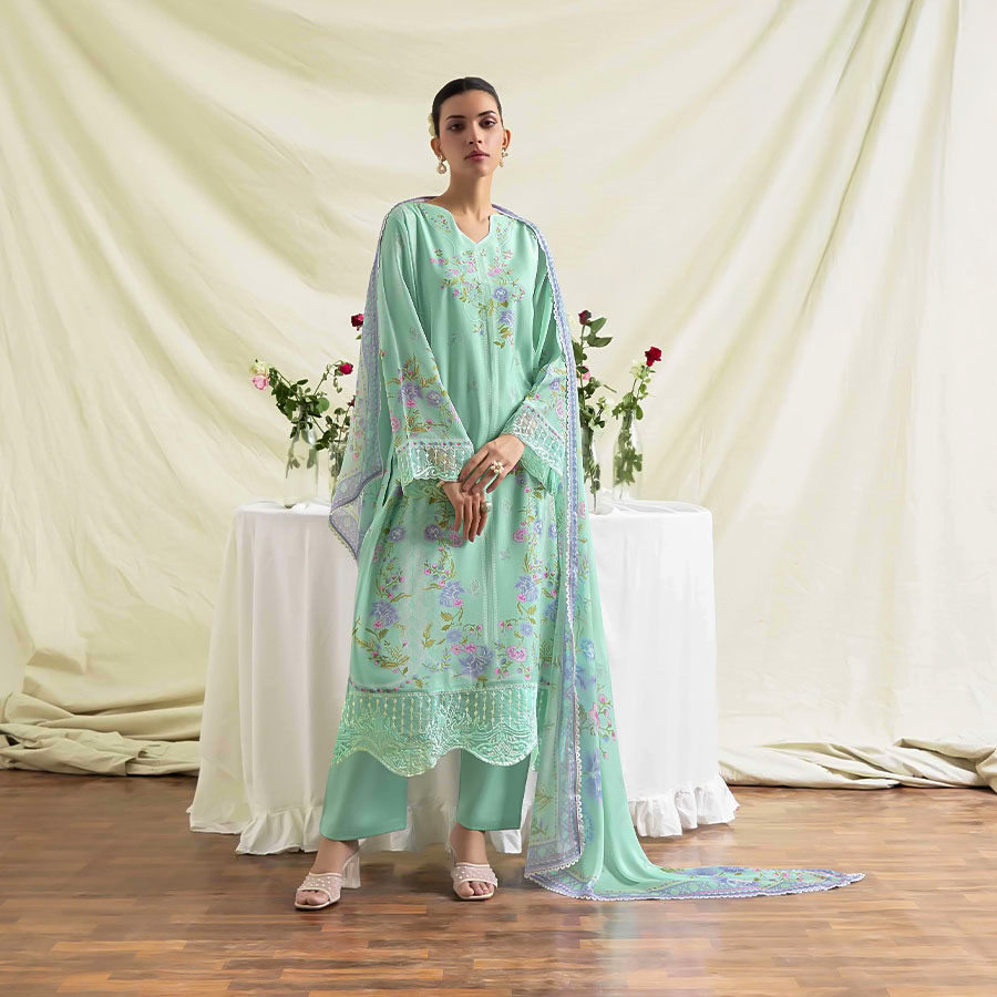 Green  Muslin Party Wear Salwar Kameez