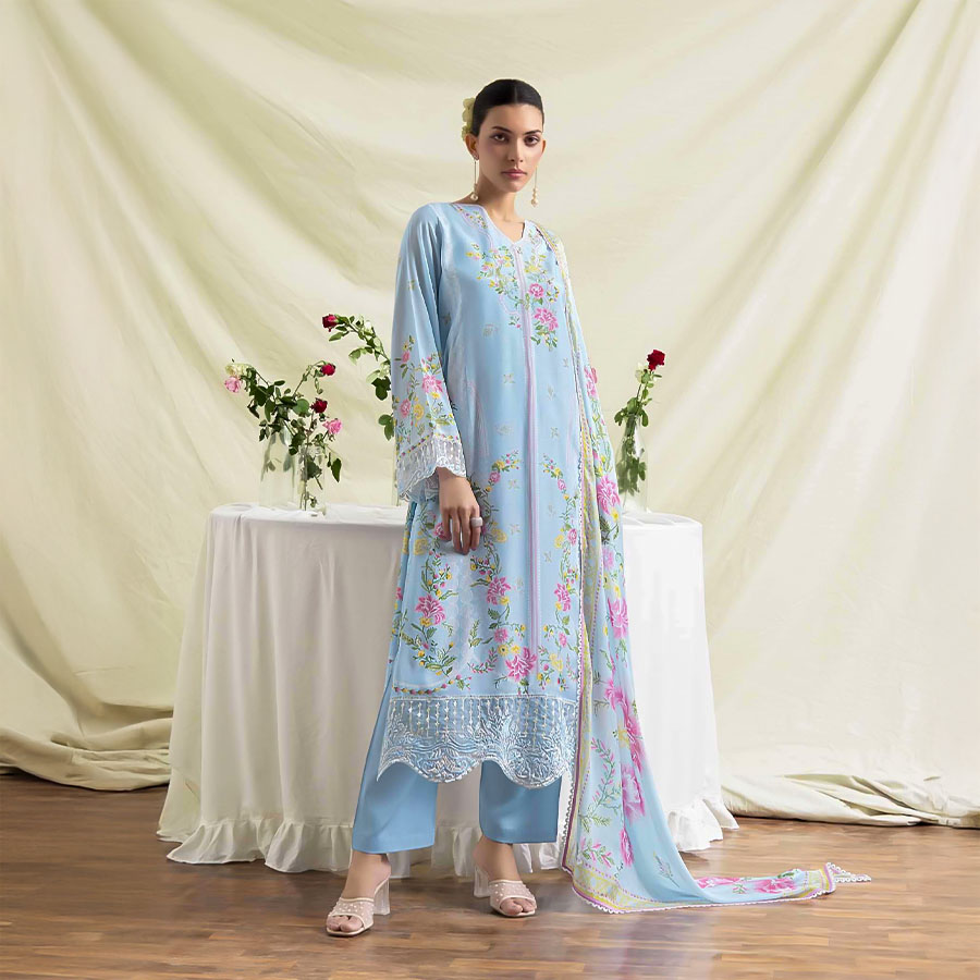 Blue Muslin Party Wear Salwar Kameez