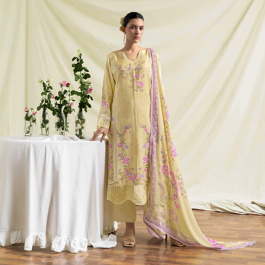 Yellow Muslin Party Wear Salwar Kameez