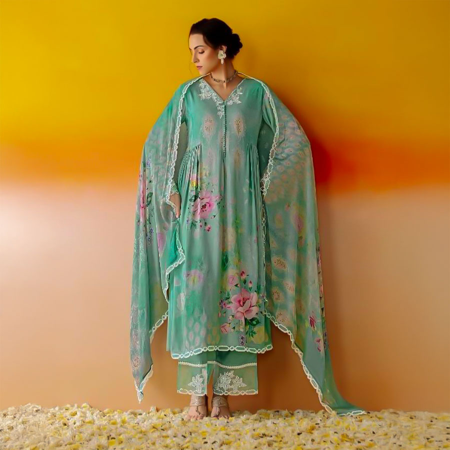 Green  Muslin Party Wear Salwar Kameez