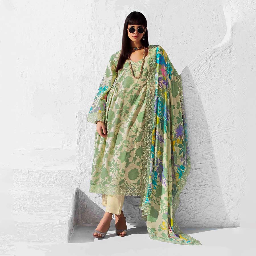Green  Linen Party Wear Salwar Kameez