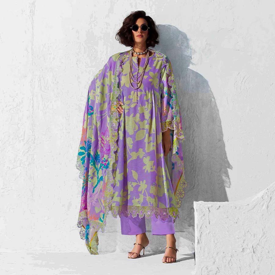 Purple Linen Party Wear Salwar Kameez