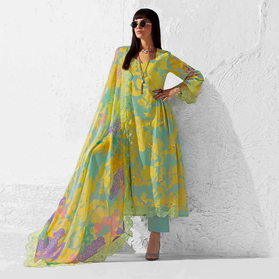 Green  Linen Party Wear Salwar Kameez