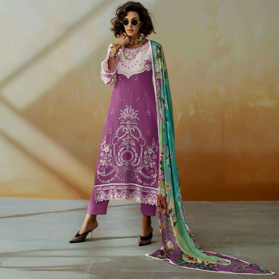 Purple  Muslin Party Wear Salwar Kameez