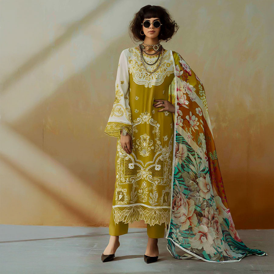 Yellow Muslin Party Wear Salwar Kameez