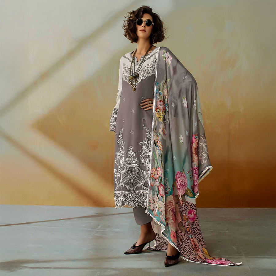 Grey  Muslin Party Wear Salwar Kameez