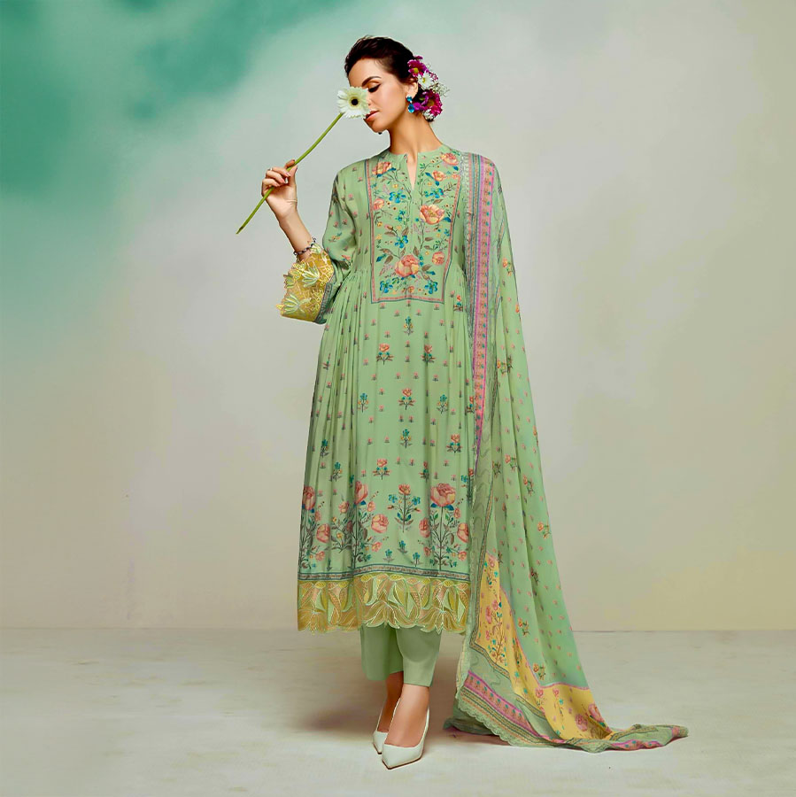 Green Muslin Party Wear Salwar Kameez