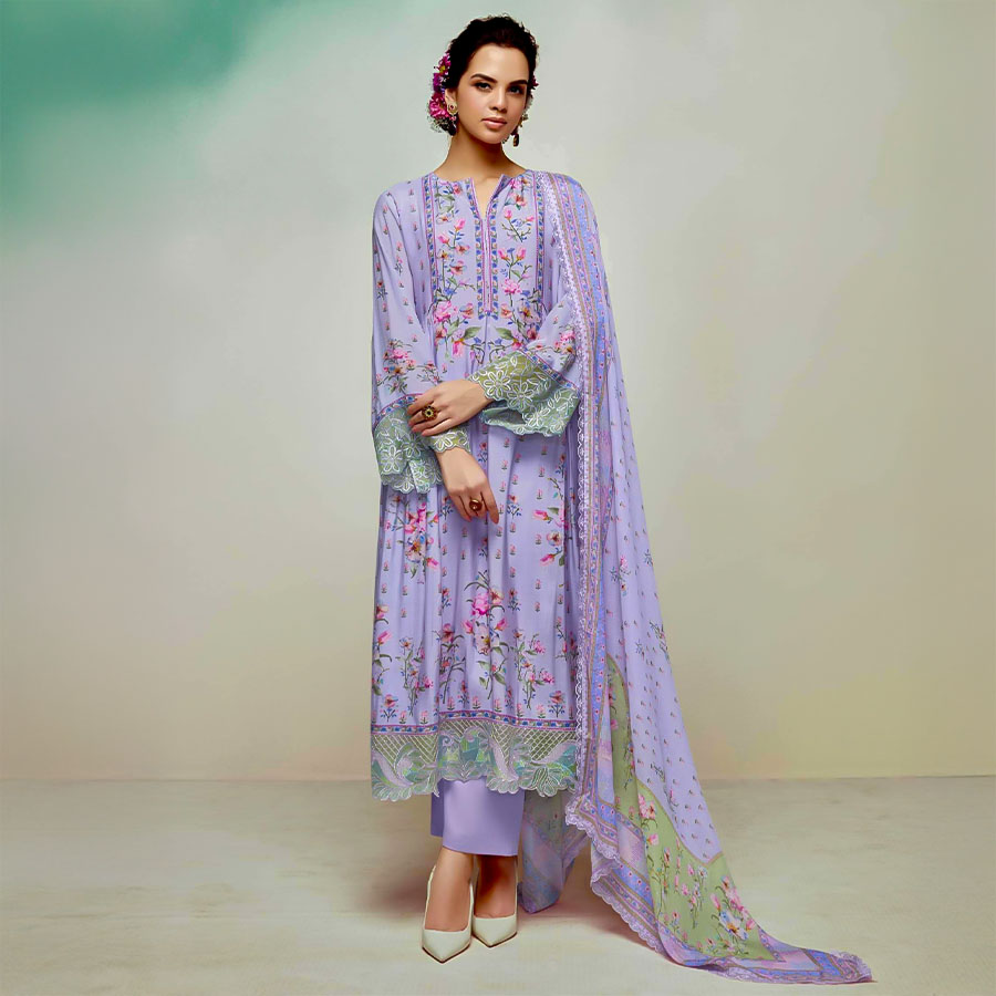 Purple Muslin Party Wear Salwar Kameez