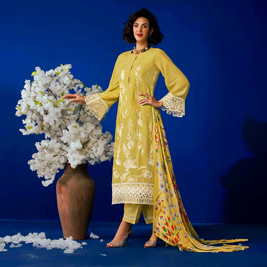 Yellow  Muslin Party Wear Salwar Kameez