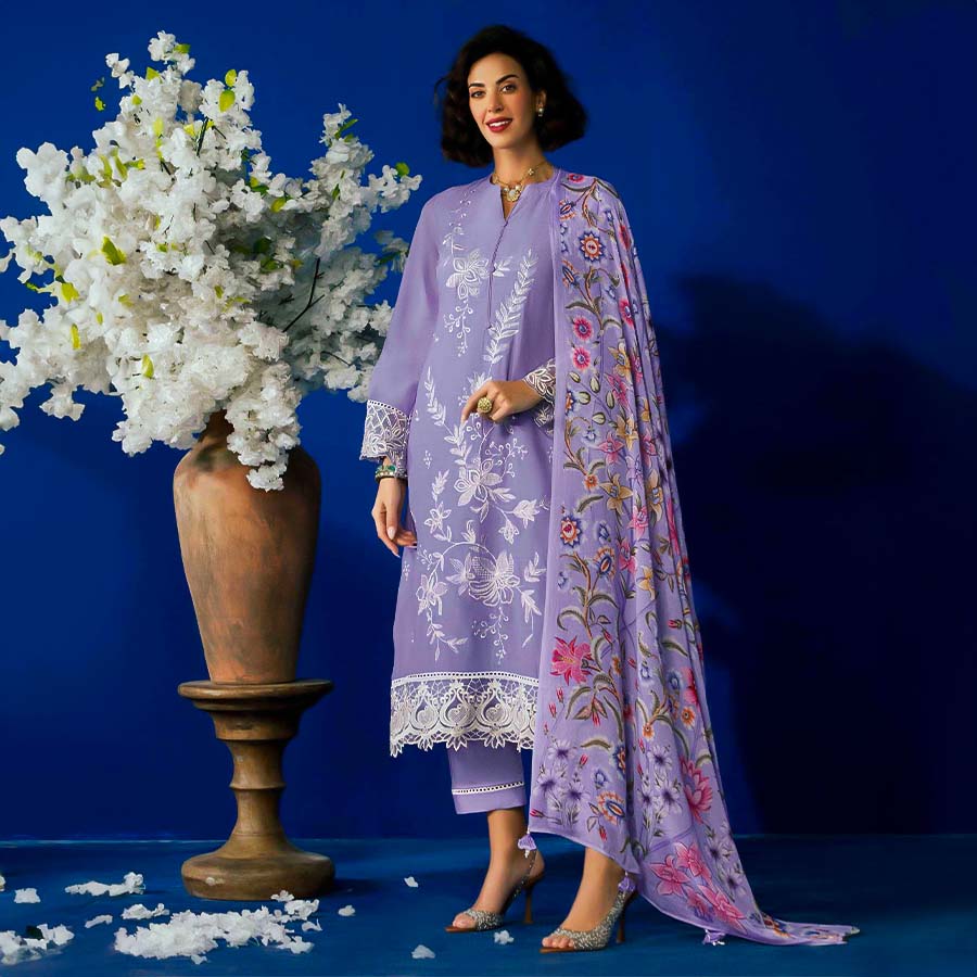 Purple Muslin Party Wear Salwar Kameez