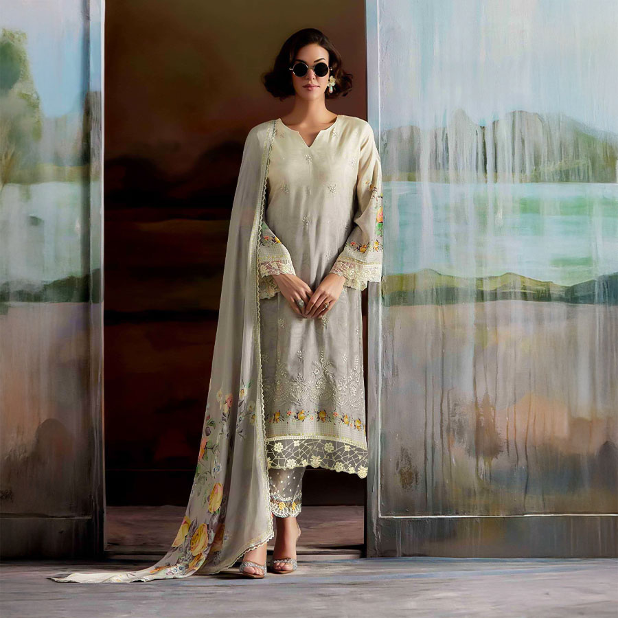 Grey  Muslin  Party Wear Salwar Kameez