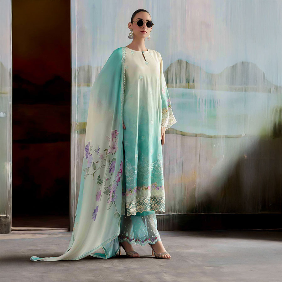 Blue  Muslin  Party Wear Salwar Kameez