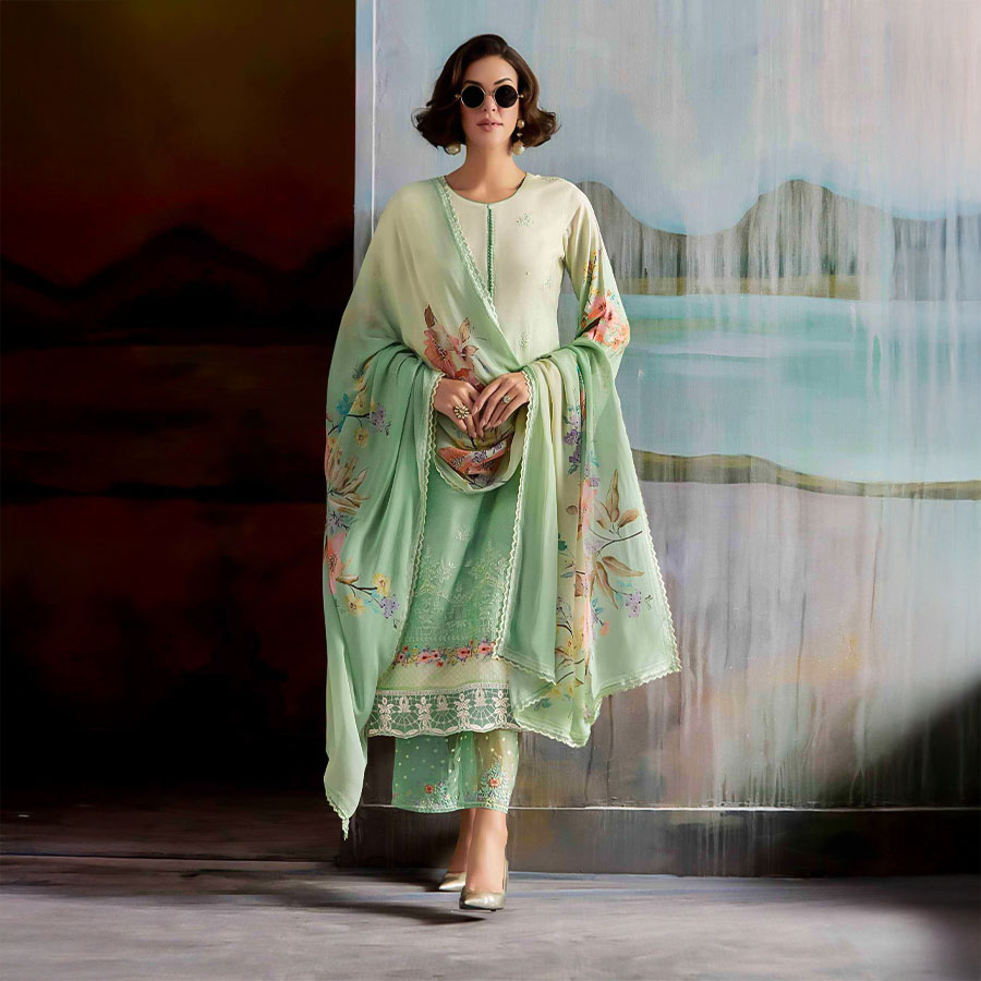 Green  Muslin  Party Wear Salwar Kameez