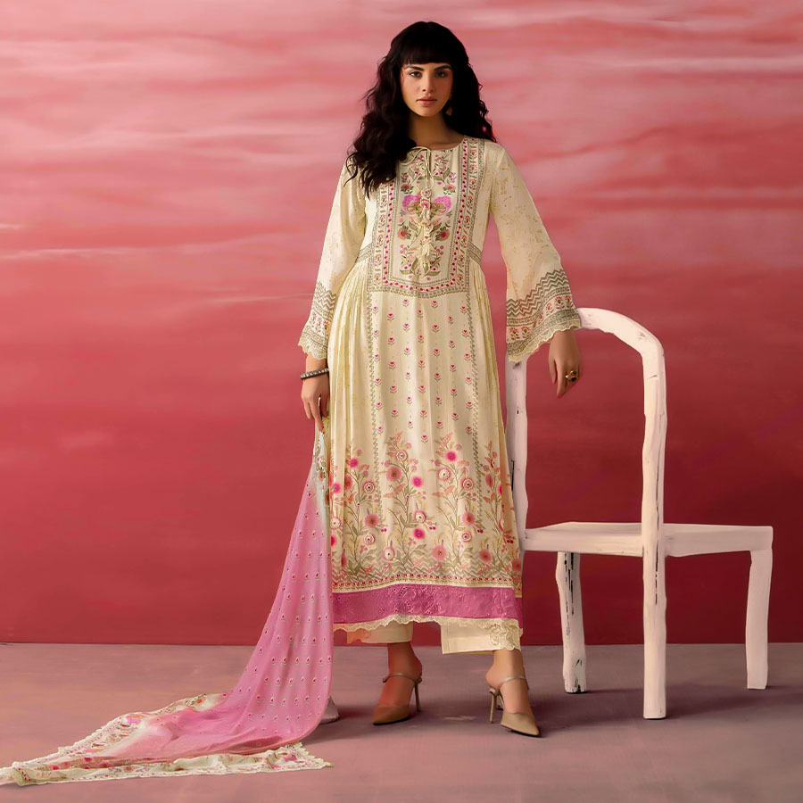 White Muslin Party Wear Salwar Kameez
