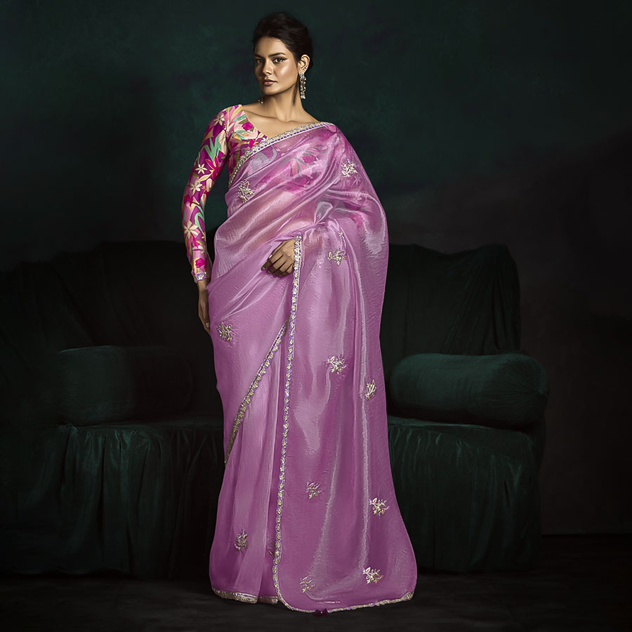 Pink Satin Silk Party Wear Saree