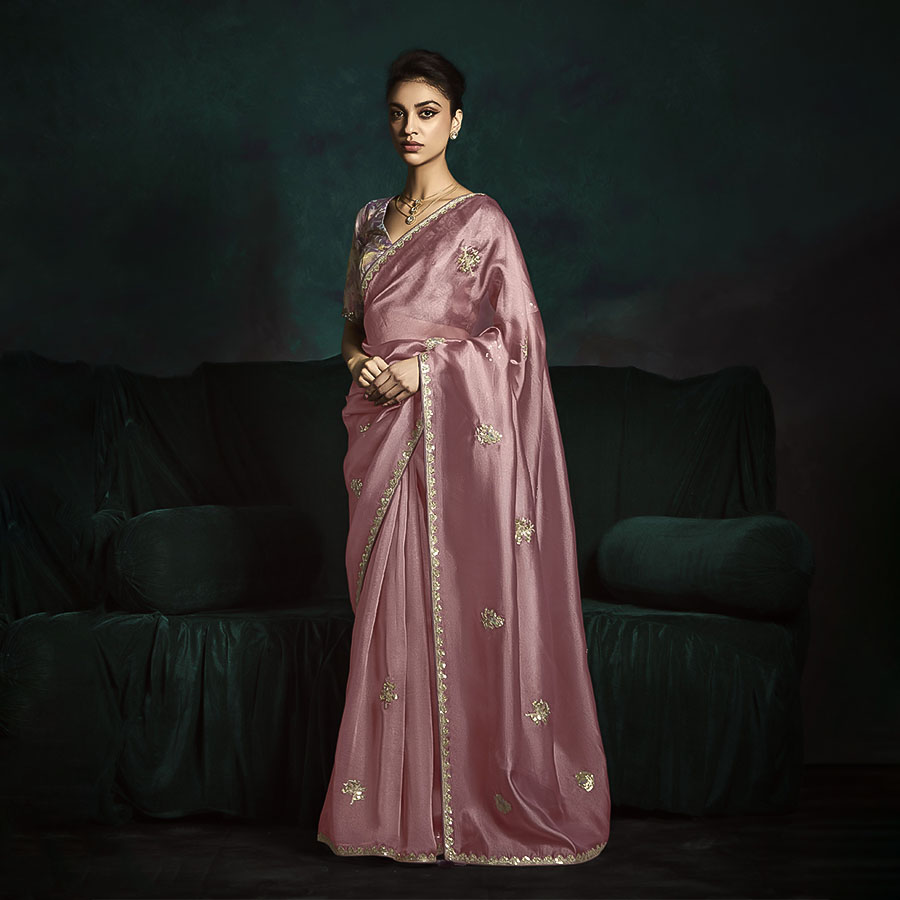 Dark Pink Satin Silk Designer Saree