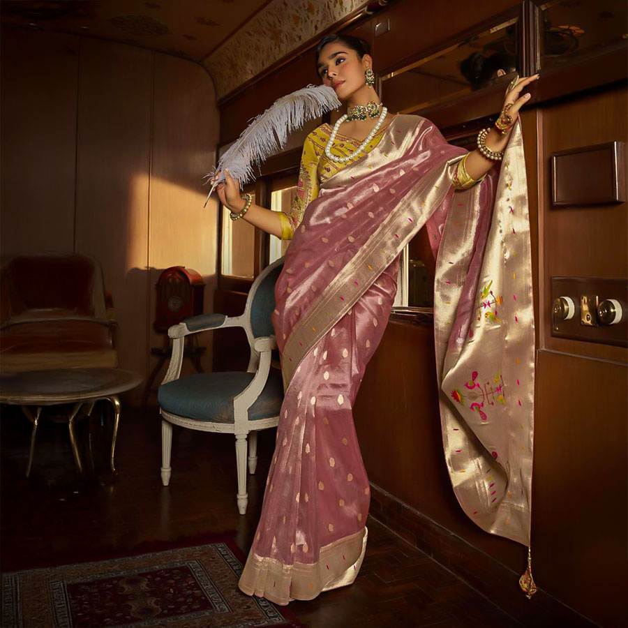 Pink  Tissue Designer Saree